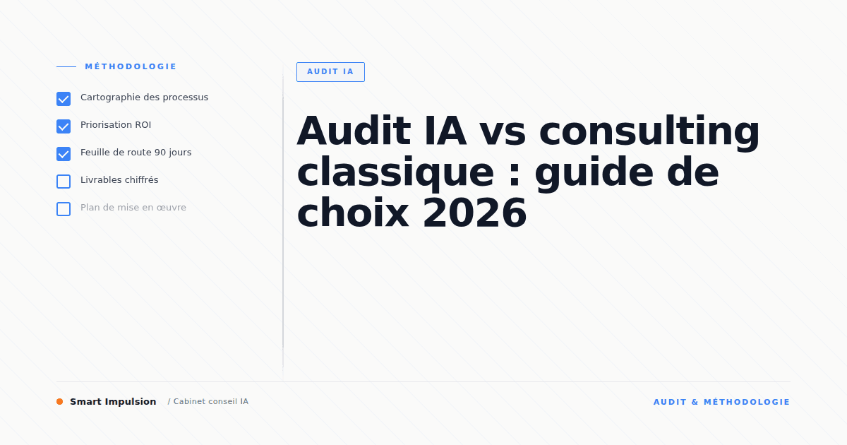 Image d'illustration pour l'article "Audit IA vs consulting classique : guide de choix 2026"